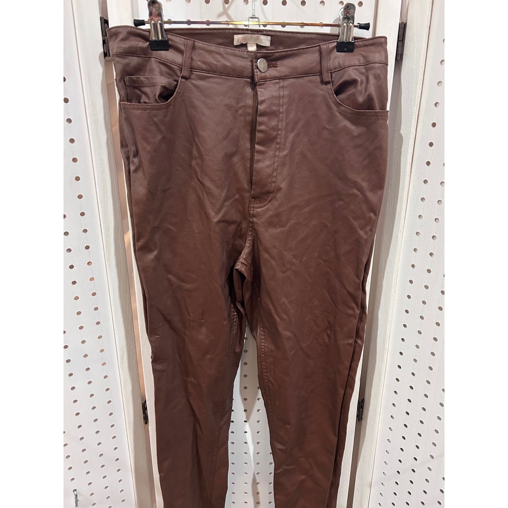 GB Faux Leather Pants Brown High Rise Skinny Leg Size 11